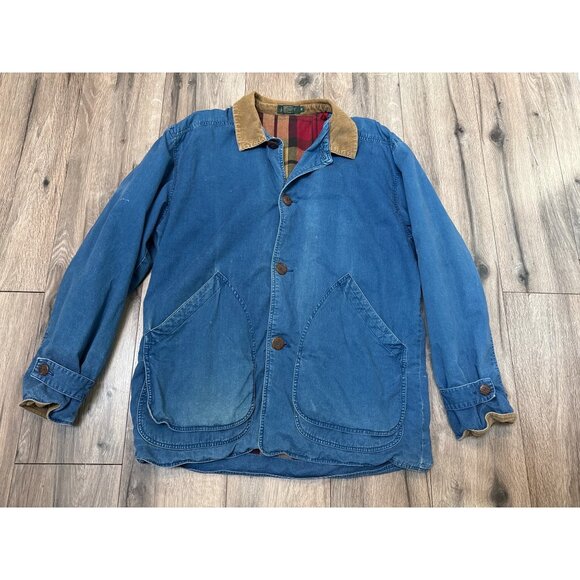 J. Crew Womans M Relaxed Blue Corduroy Collar Barn Utility Jacket Plaid Flannel - Picture 1 of 13